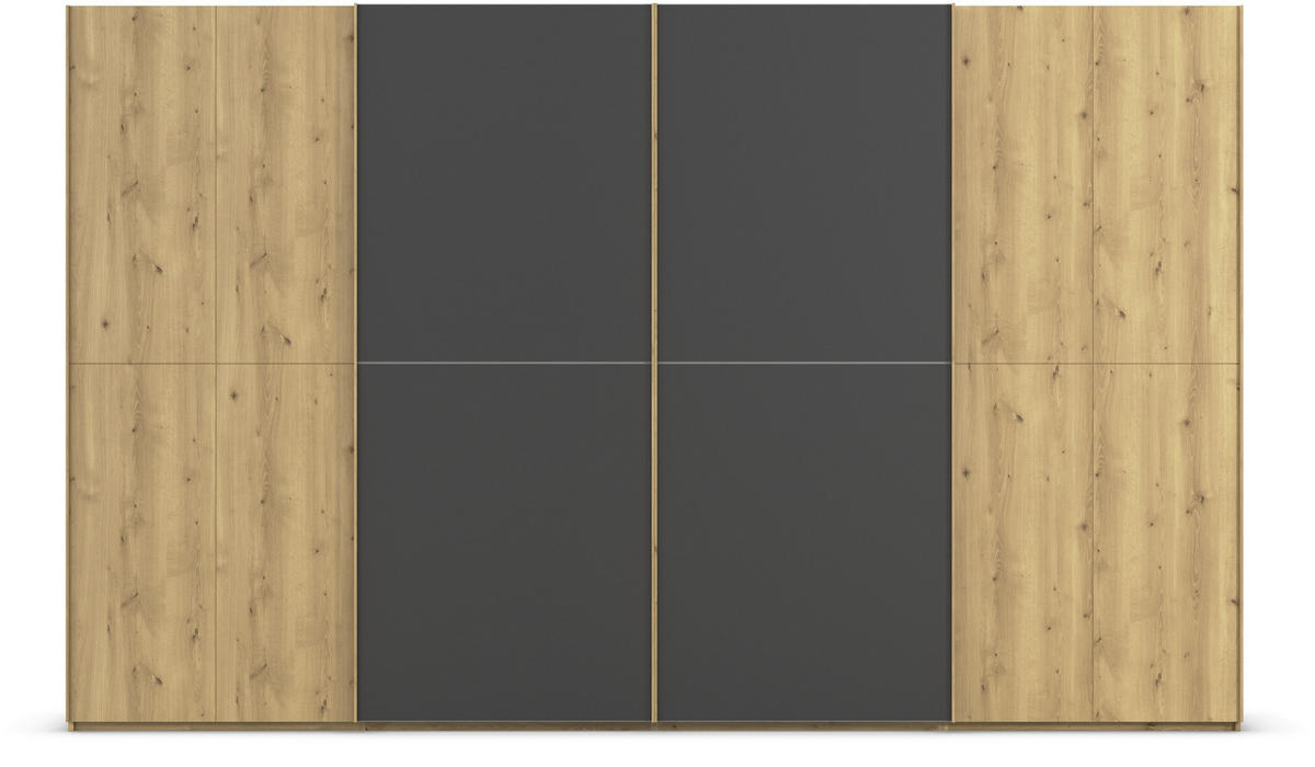 SCHWEBETÜRENSCHRANK 360/223/68 cm 4-türig Schwarz, Eichefarben  - Eichefarben/Schwarz, Design, Glas/Holz (360/223/68cm) - Novel