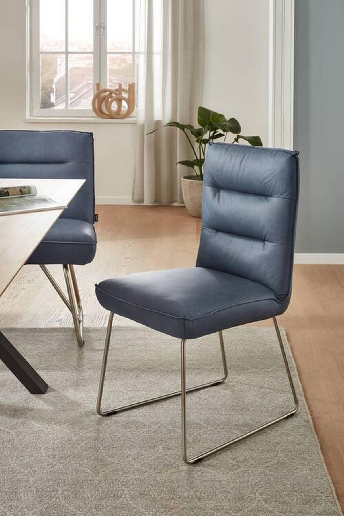 STUHL Echtleder Blaugrau  - Edelstahlfarben/Blaugrau, Design, Leder/Metall (59/93/59cm) - Dieter Knoll