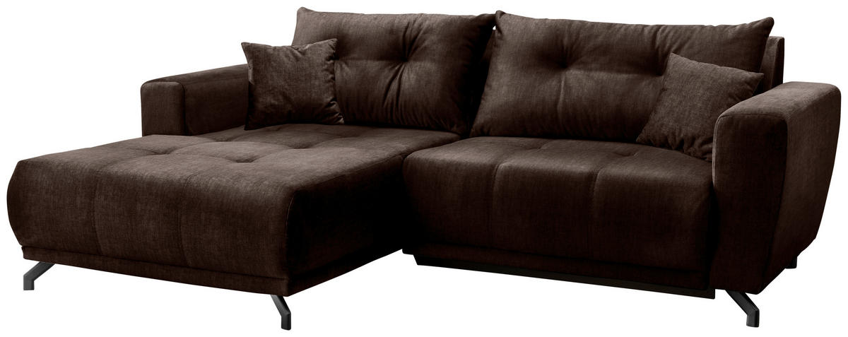 ECKSOFA RESTATO Dunkelbraun Velours  - Dunkelbraun/Schwarz, MODERN, Textil/Metall (177/246cm) - MID.YOU