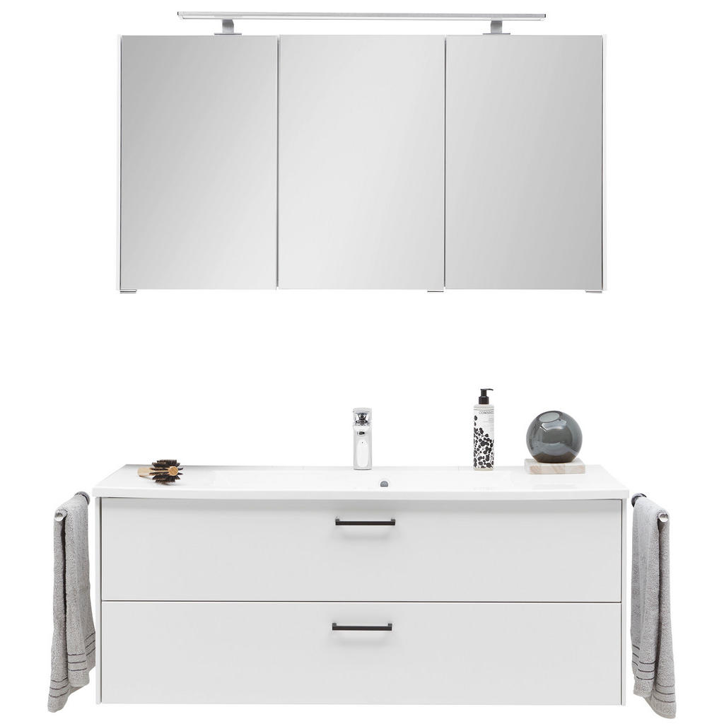 Thumbnail - Novel Badezimmer, Weiß, Chrom, Metall, Glas, Holzwerkstoff, 2 Schubladen, 122 cm, Goldenes M, Made in Germany, hängend, ...