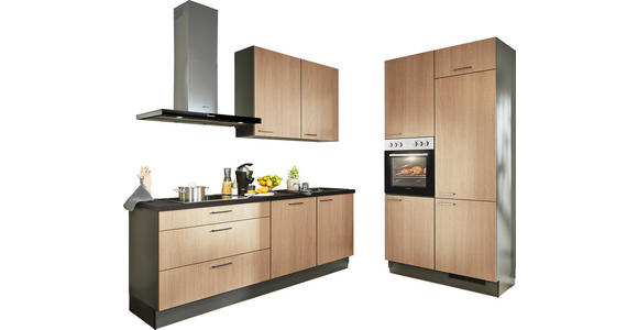 ECKKÜCHE 220/120 cm  in Graphitfarben, Schwarz, Eichefarben  - Eichefarben/Schwarz, Design, Holzwerkstoff/Metall (220/120cm) - Xora