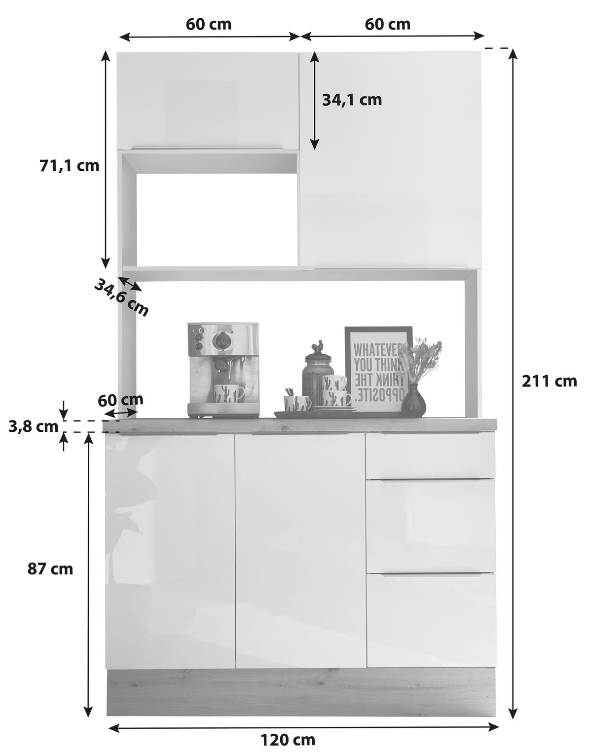 MINIKÜCHE 120 cm   in Eiche Artisan, Weiß Hochglanz  - Weiß Hochglanz/Alufarben, LIFESTYLE, Holzwerkstoff/Kunststoff (120cm) - Respekta