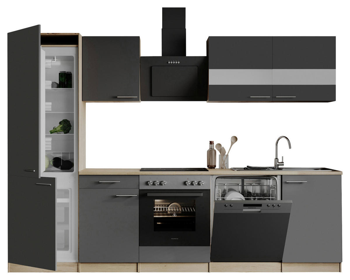 MODULKÖK 280 cm   i grå  - stålfärgad/grå, Basics, metall/trämaterial (280cm) - Respekta