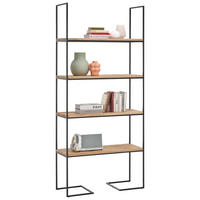 REGAL Eiche massiv Schwarz, Eichefarben  - Eichefarben/Schwarz, Natur, Holz/Metall (90/200/35cm) - SetOne by Musterring