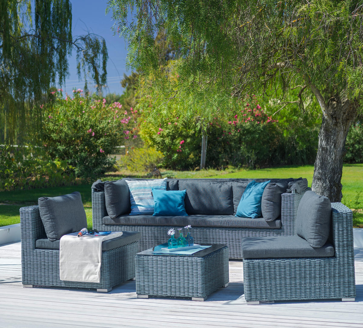 LOUNGE GARNITÚRA   228/70/84 cm  - szürke, Romantik / Landhaus, műanyag/textil (228/70/84cm) - Ambia Garden