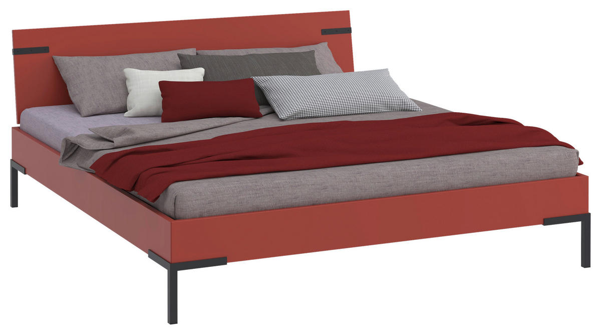 BETT 180/200 cm,  in Rot, Koralle  - Koralle/Rot, Design, Metall (180/200cm) - Xora