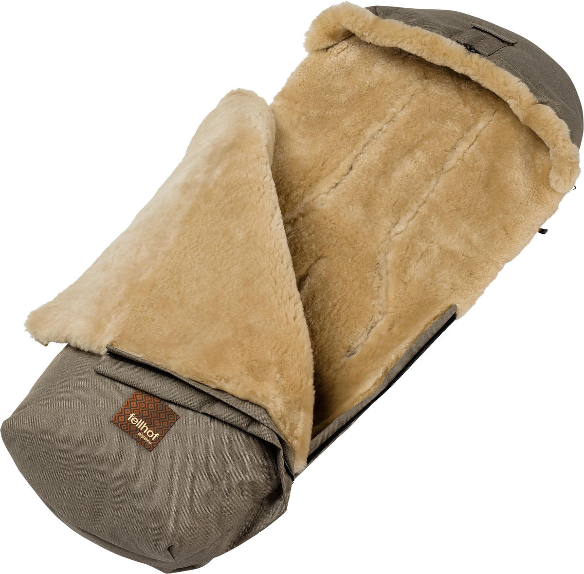 BUGGY-FELLSACK Alpakafell Fußsack Montana  - Graubraun, Basics, Fell/Textil (98/45/5cm) - fellhof