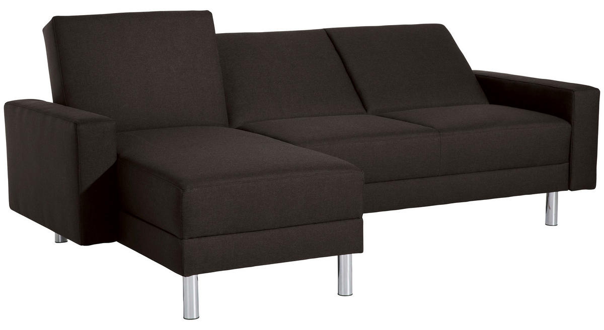 ECKSCHLAFSOFA inkl. Hocker in Dunkelbraun Textil   - Chromfarben/Dunkelbraun, Konventionell, Textil/Metall (152/230cm) - Max Winzer