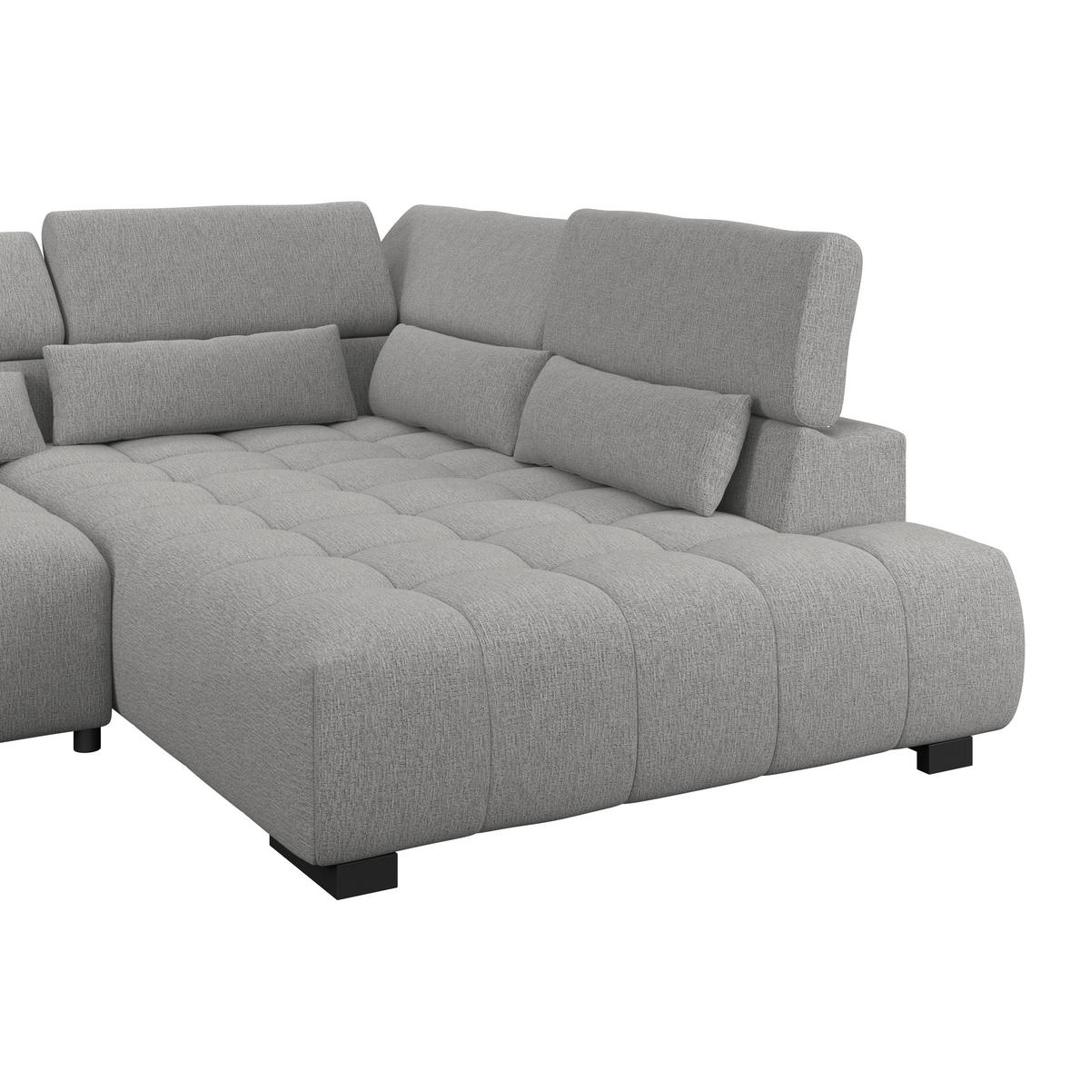 ECKSOFA MATERA Dunkelgrau Chenille, Struktur Nierenkissen, Kopfteilverstellung, Sitzvorzug  - Dunkelgrau/Schwarz, Trend, Holz/Textil (311/226cm) - MID.YOU