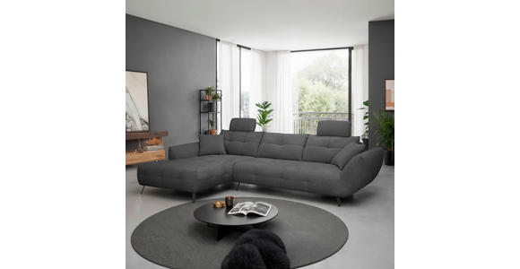 ECKSOFA Anthrazit Chenille Armlehnenkissen, Rücken echt, Sitztiefenverstellung  - Anthrazit/Schwarz, KONVENTIONELL, Textil/Metall (215/313cm) - Hom`in