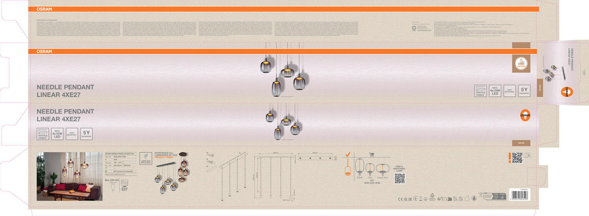 ohne Gläser 95/4,2/200 cm  - Dunkelgrau, Basics, Metall (95/4,2/200cm) - Osram
