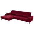 ECKSOFA in Echtleder Rot  - Rot/Schwarz, Design, Leder/Metall (193/328cm) - Dieter Knoll