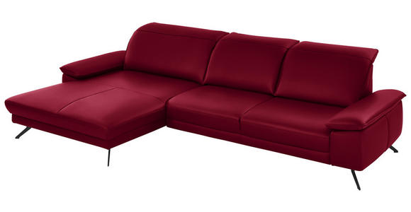 ECKSOFA in Echtleder Rot  - Rot/Schwarz, Design, Leder/Metall (193/328cm) - Dieter Knoll