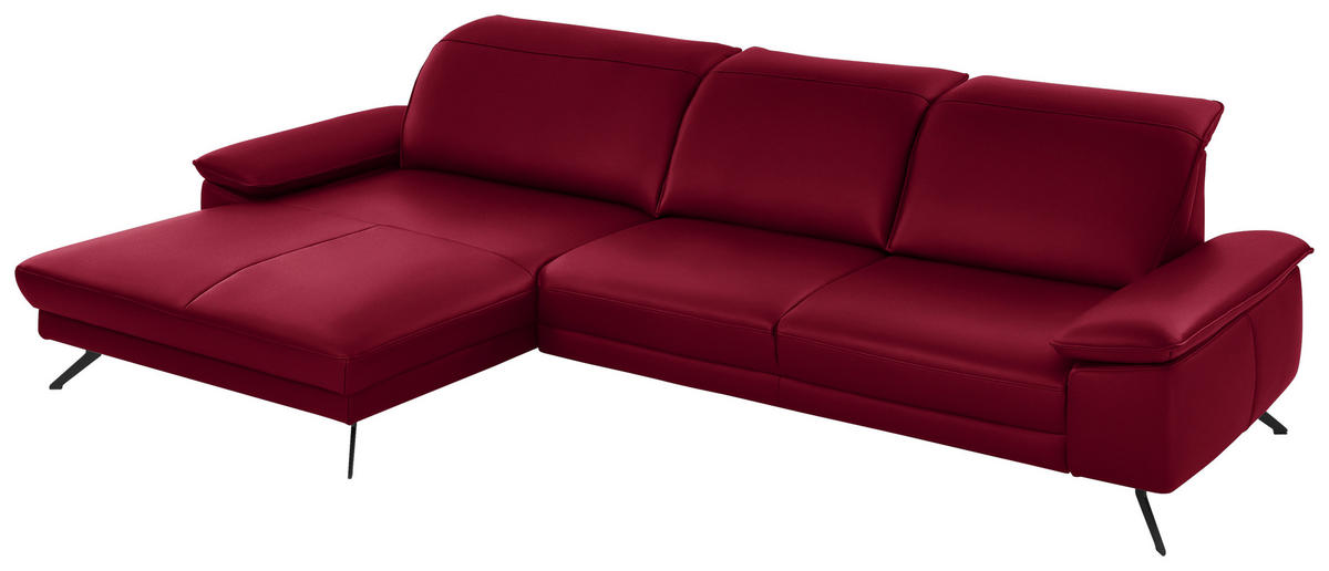 ECKSOFA in Echtleder Rot  - Rot/Schwarz, Design, Leder/Metall (193/328cm) - Dieter Knoll