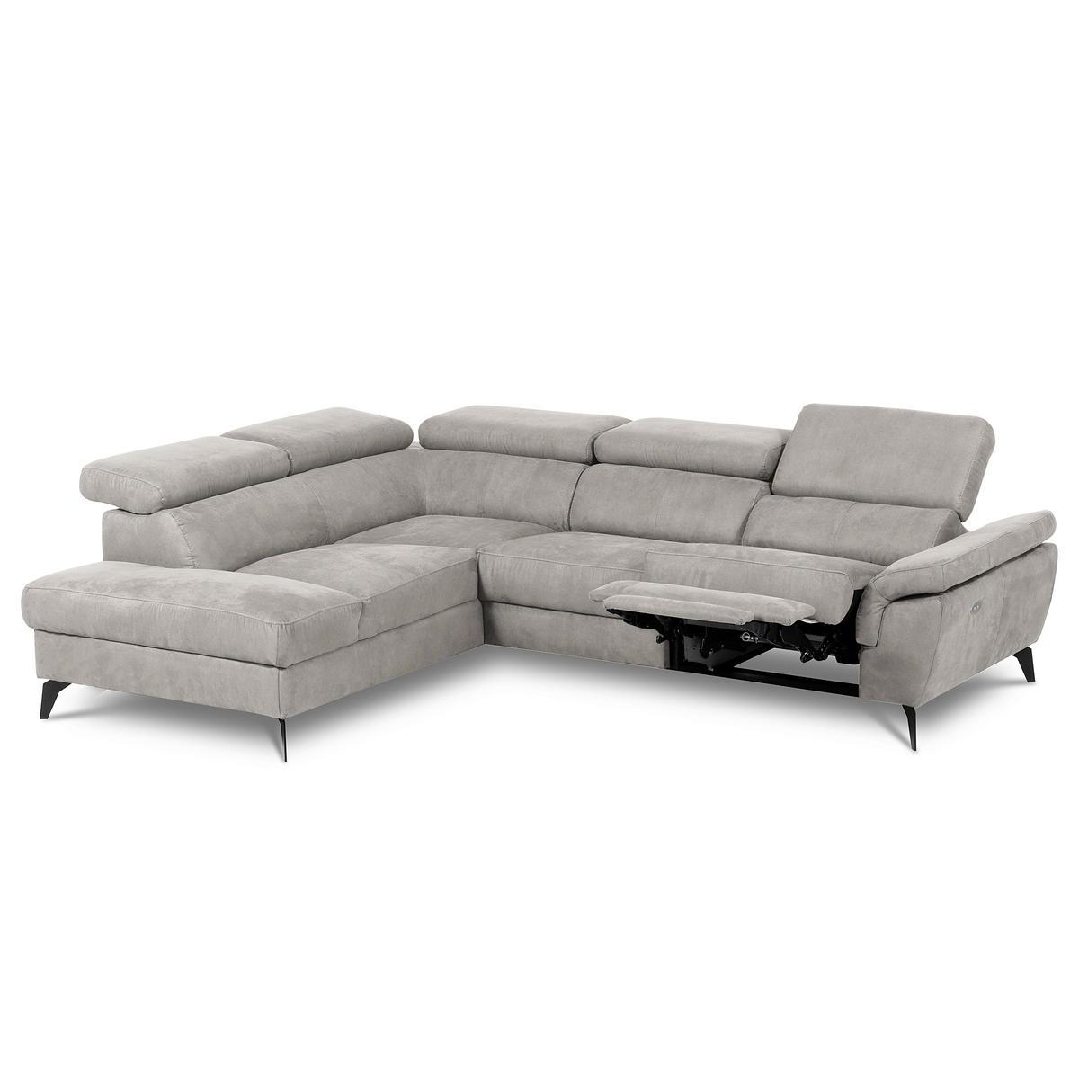 ECKSOFA SONO in Lederlook Grau Armteilverstellung, Kopfteilverstellung  210/265 cm  - Schwarz/Grau, Design, Textil/Metall (210/265cm) - Livetastic