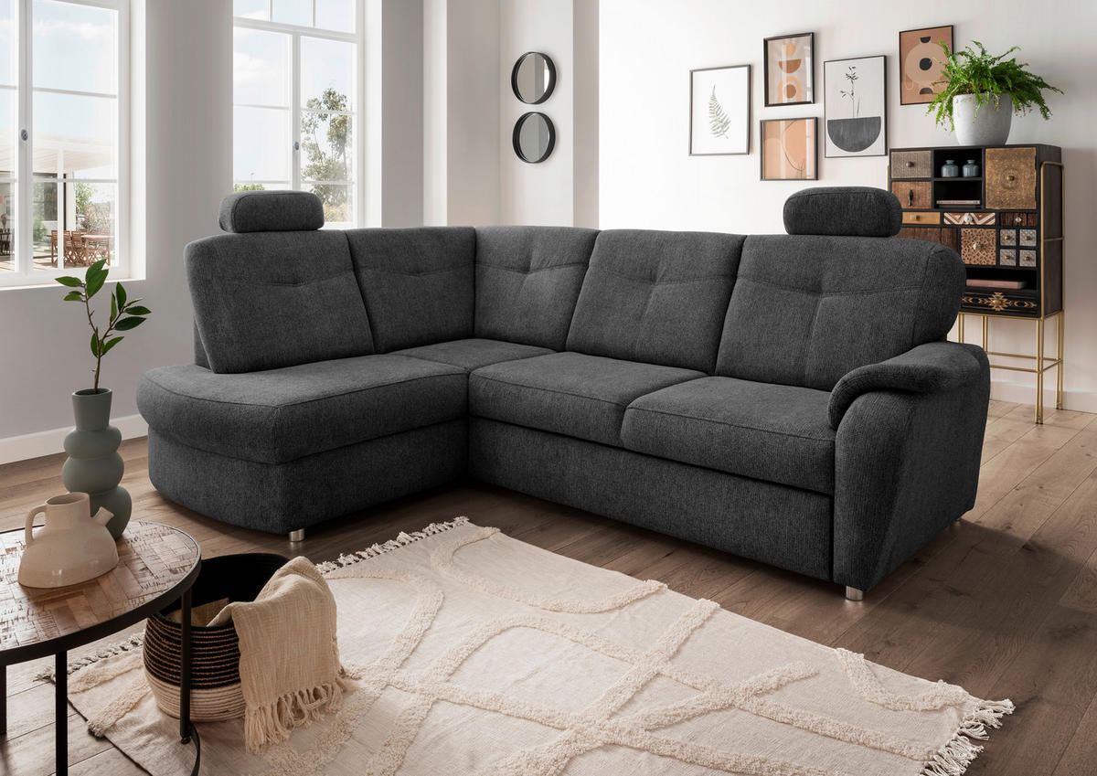 ECKSCHLAFSOFA in Chenille Anthrazit  - Chromfarben/Anthrazit, MODERN, Kunststoff/Textil (180/264cm) - Livetastic