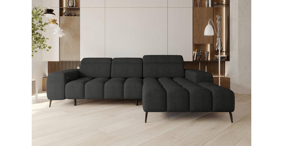 ECKSOFA Anthrazit Flachgewebe Rücken echt, Kopfteilverstellung, Sitztiefenverstellung  - Anthrazit/Schwarz, KONVENTIONELL, Kunststoff/Textil (273/171cm) - Carryhome