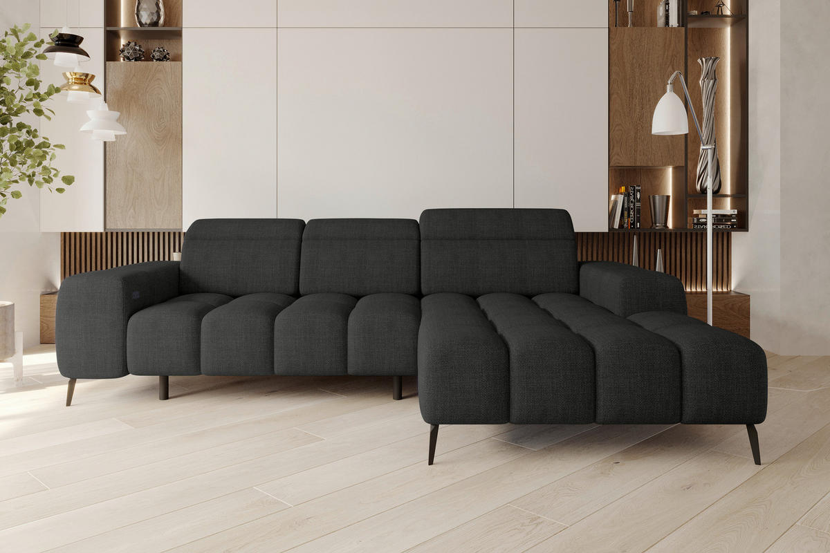 ECKSOFA Anthrazit Flachgewebe Rücken echt, Kopfteilverstellung, Sitztiefenverstellung  - Anthrazit/Schwarz, KONVENTIONELL, Kunststoff/Textil (273/171cm) - Carryhome