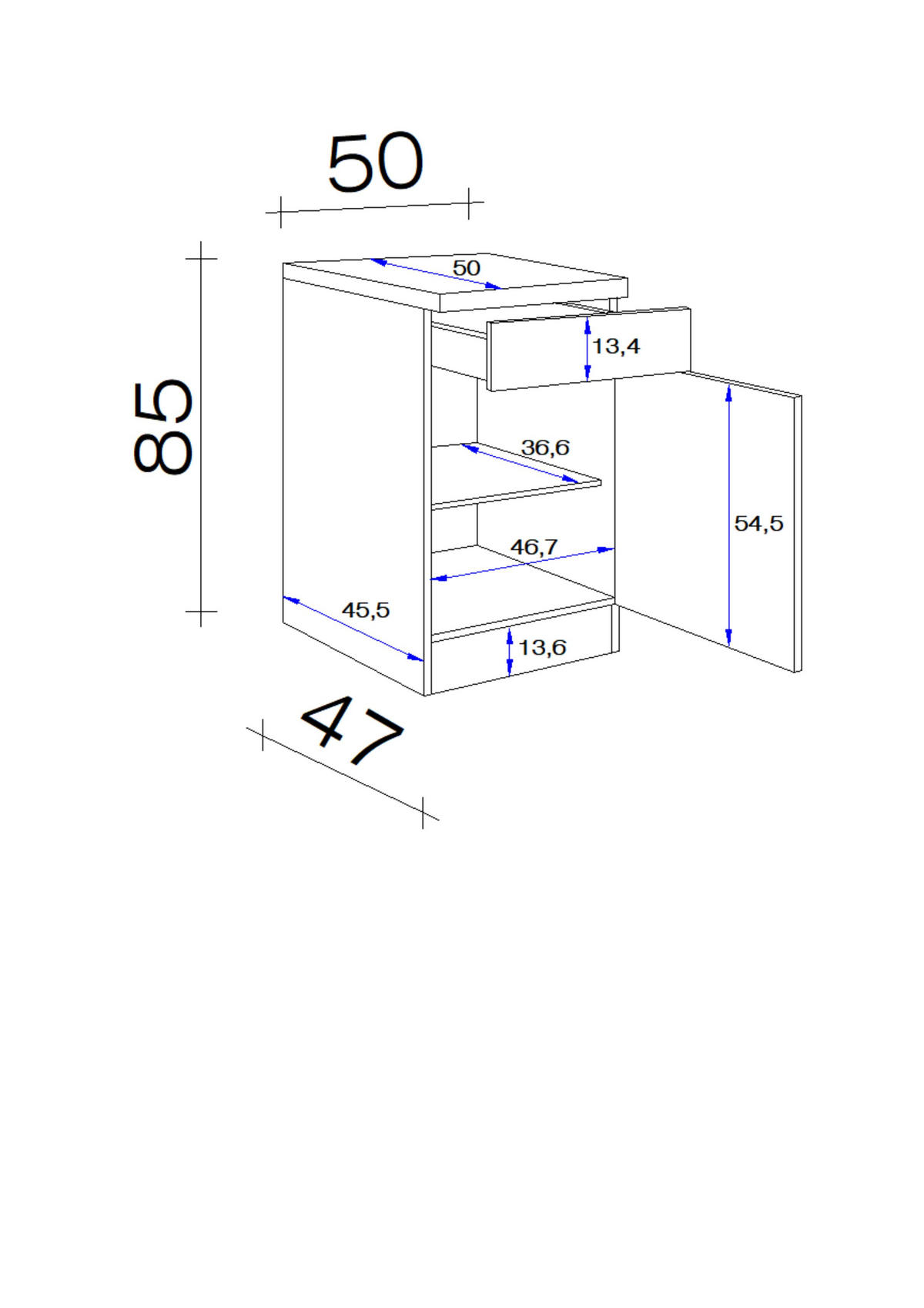 KÜCHENUNTERSCHRANK 50/85/50 cm  in Weiß  - Hellgrau/Weiß, KONVENTIONELL, Holzwerkstoff/Kunststoff (50/85/50cm) - FlexWell
