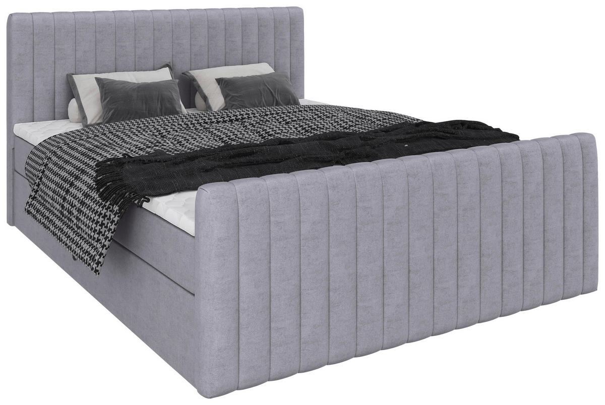 BOXBETT 160/200 cm,  in Silberfarben, gepolstertes Kopfteil, Bettkasten, Topper, Matratzen, H3 + H3 = fest  - Silberfarben/Schwarz, Basics, Kunststoff/Textil (160/200cm) - Chameo