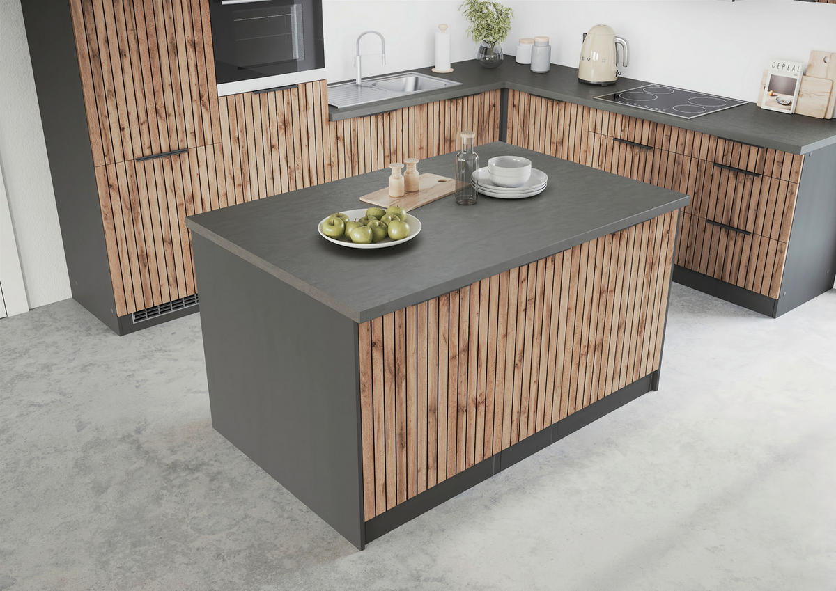 KÜCHENINSEL   in Graphitfarben, Eiche Wotan  - Schieferfarben/Eiche Wotan, Basics, Holzwerkstoff/Metall (153/86/101cm) - Held