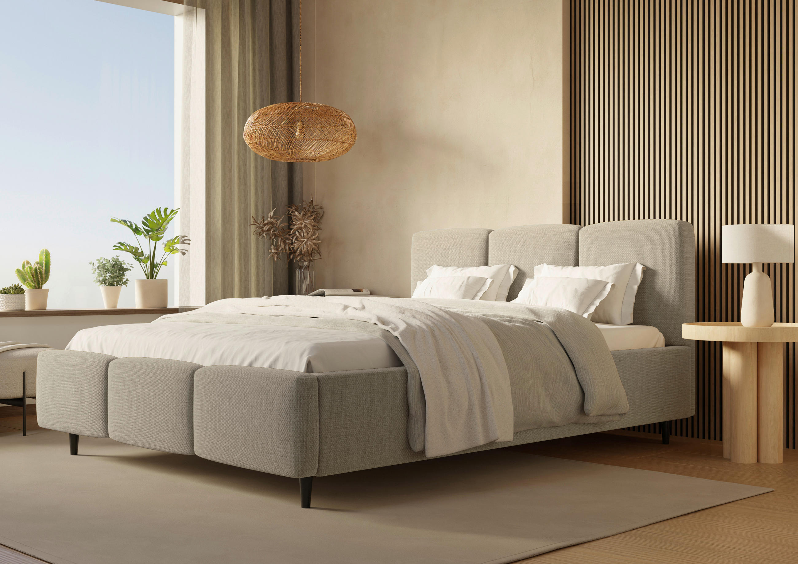POLSTERBETT Lattenrost, Bettkasten 180/200 cm  in Taupe  - Taupe/Schwarz, Design, Holz/Textil (180/200cm) - Boxxx