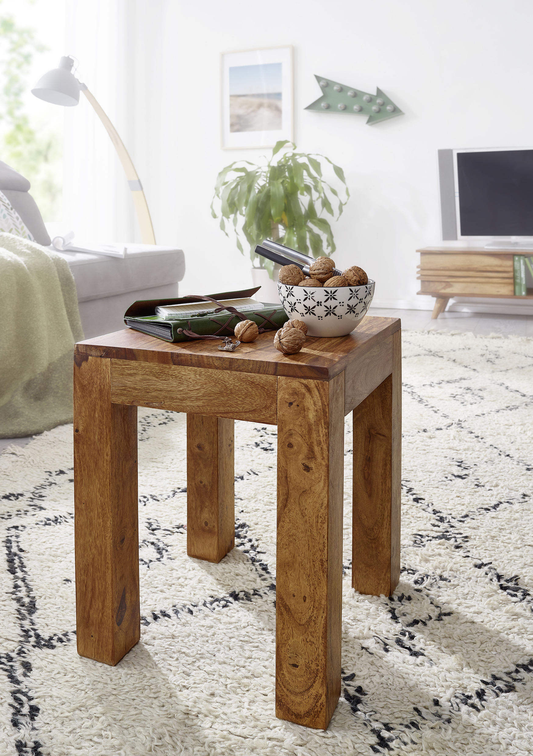BEISTELLTISCH Sheesham massiv quadratisch Sheeshamfarben - Sheeshamfarben, Design, Holz (35/35/45cm) - MID.YOU