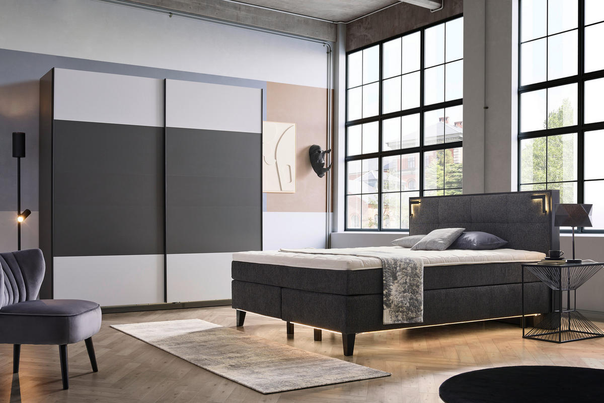 BOXSPRINGBETT 180/200 cm  in Anthrazit  - Anthrazit/Schwarz, Design, Holz/Textil (180/200cm) - Hom`in