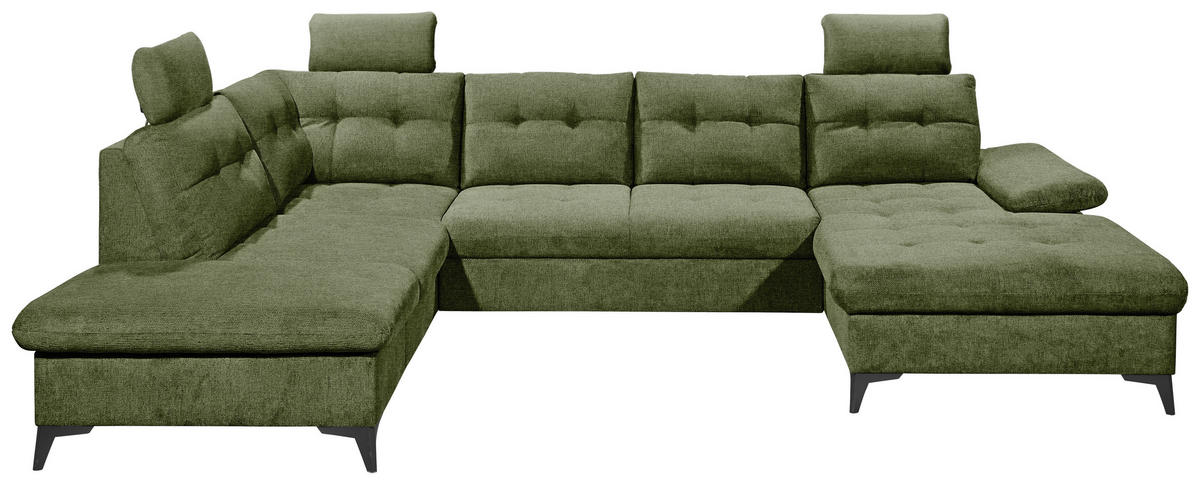 SJEDEĆA GARNITURA tekstil  maslinasto zelena   - maslinasto zelena/crna, Konvencionalno, tekstil/plastika (218/324/170cm) - MID.YOU