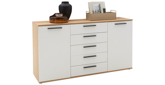 SIDEBOARD Balkeneiche furniert Weiß, Eichefarben Einlegeböden  - Eichefarben/Anthrazit, Design, Holz/Holzwerkstoff (151/82,2/46cm) - Dieter Knoll