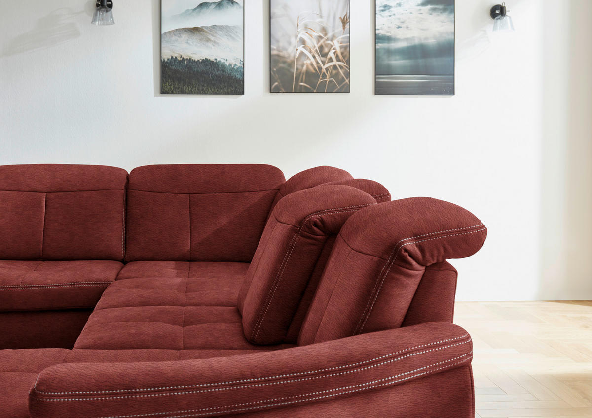 WOHNLANDSCHAFT Hellrot Mikrofaser  - Wildeiche/Hellrot, KONVENTIONELL, Holz/Textil (243/343/185cm) - Voleo