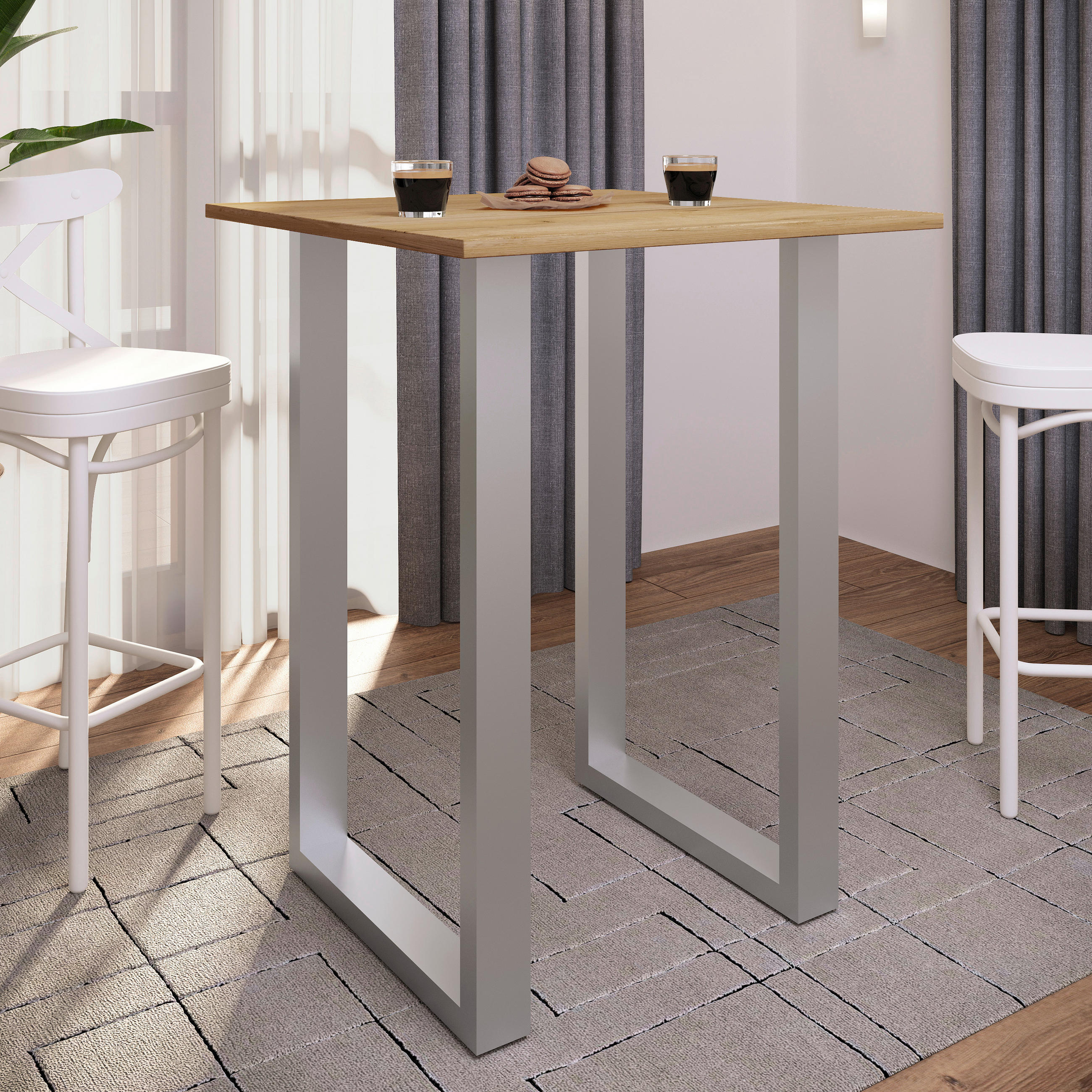 BARBORD i metall, trämaterial  80/102/50 cm  - honungsek/silver, Klassisk, metall/trämaterial (80/102/50cm)