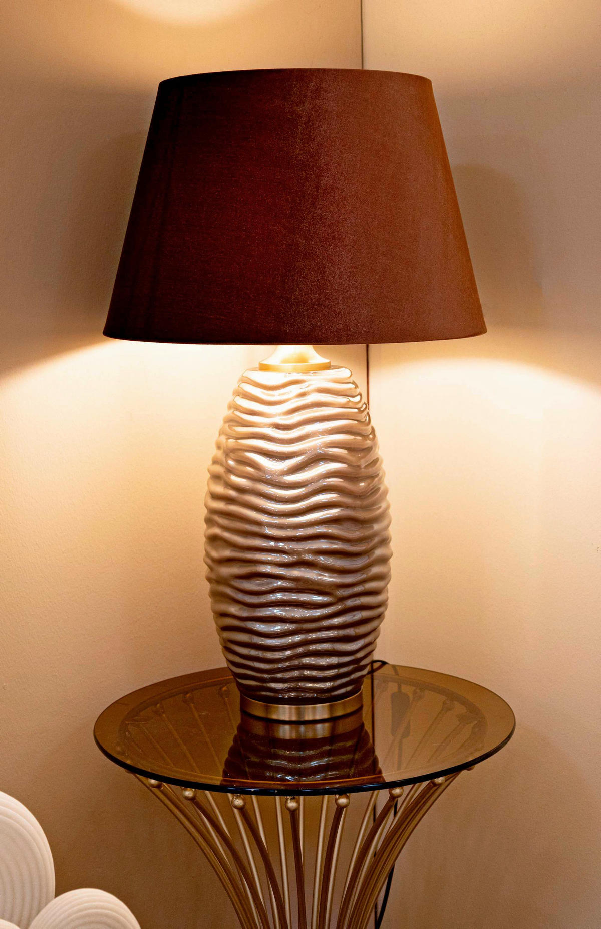 TISCHLEUCHTE   - Goldfarben/Braun, Basics, Glas/Textil (45.5/79/45.5cm)