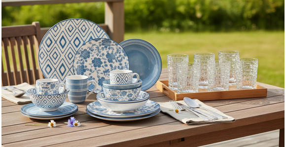 KOMBISERVICE 30-teilig  - Blau/Weiß, LIFESTYLE, Keramik - Novel