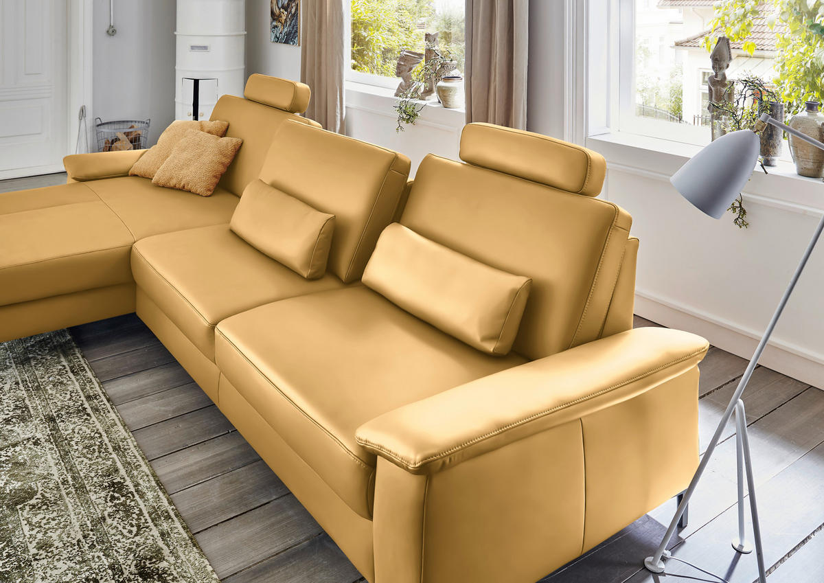 ECKSOFA in Echtleder Gelb  - Gelb/Schwarz, Design, Leder/Metall (176/334cm) - Dieter Knoll