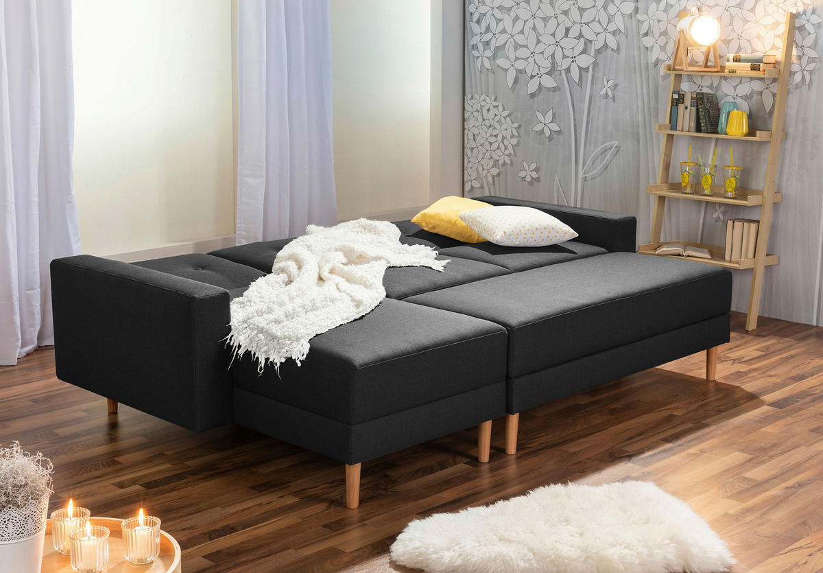 ECKSCHLAFSOFA Schwarz Flachgewebe  - Erlefarben/Schwarz, Design, Holz/Textil (230/93/152cm) - Max Winzer