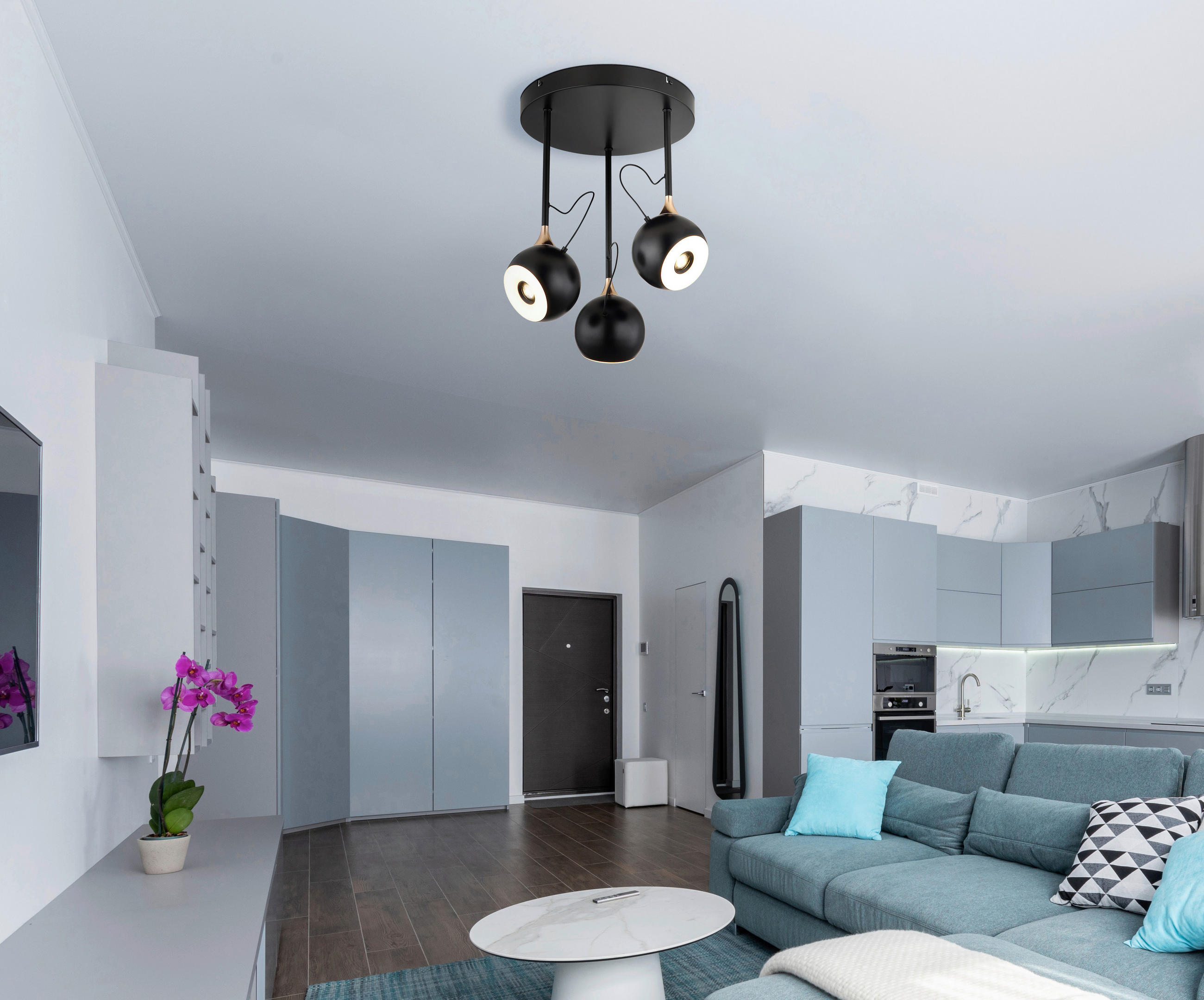 LED-DECKENLEUCHTE 32,5/42 cm   - Goldfarben/Schwarzchrom, Design, Kunststoff/Metall (32,5/42cm) - Globo