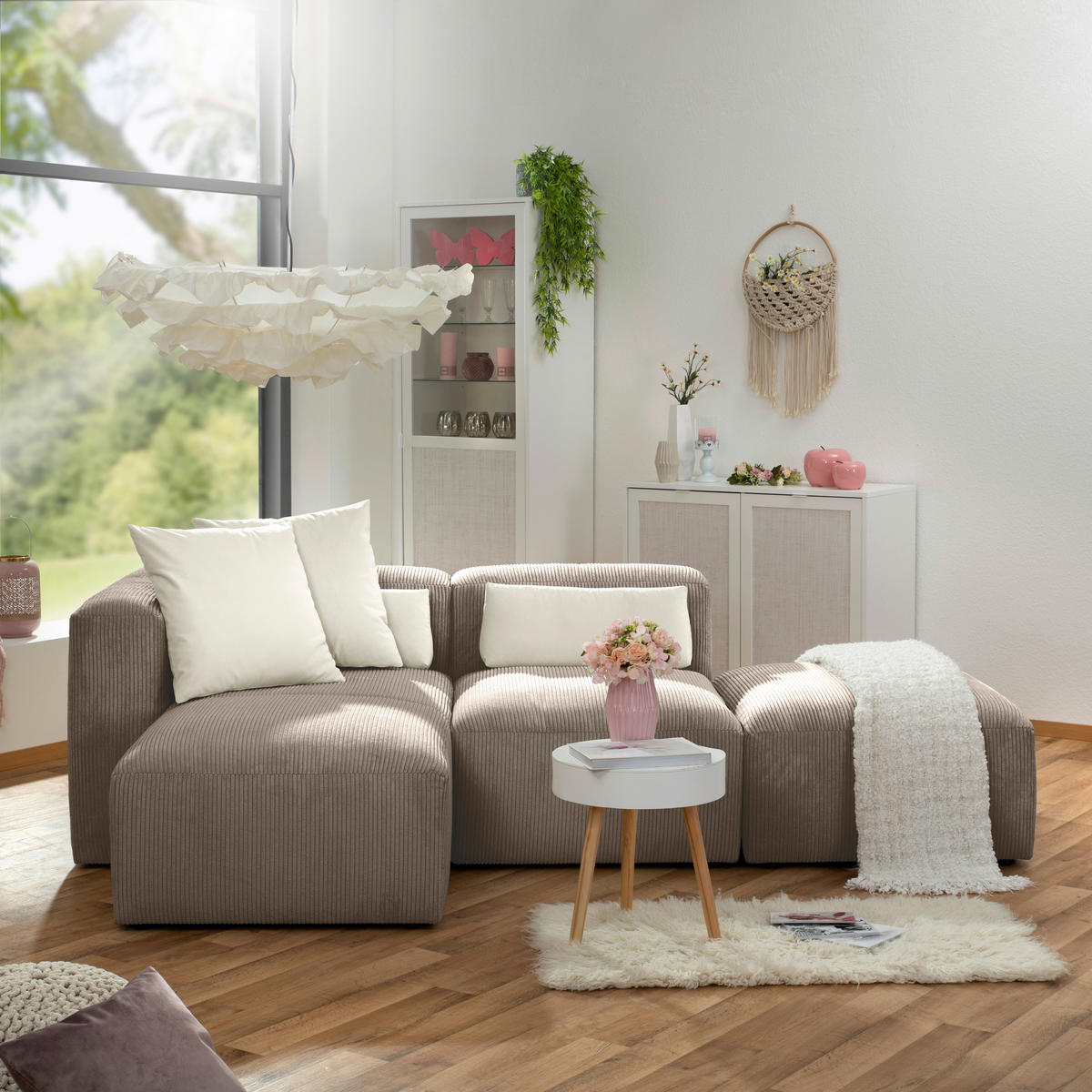 ECKSOFA in Cord Taupe  160/250 cm  - Taupe/Schwarz, Design, Kunststoff/Textil (160/250cm) - Max Winzer