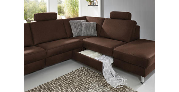 ECKSOFA in Mikrofaser Dunkelbraun  - Dunkelbraun/Alufarben, Design, Textil/Metall (275/242cm) - Dieter Knoll