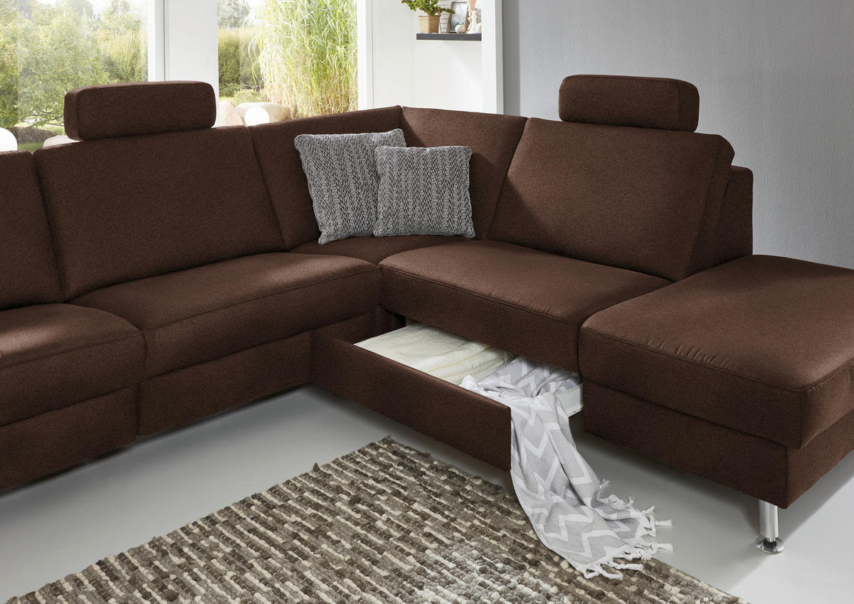 ECKSOFA in Mikrofaser Dunkelbraun  - Dunkelbraun/Alufarben, Design, Textil/Metall (275/242cm) - Dieter Knoll