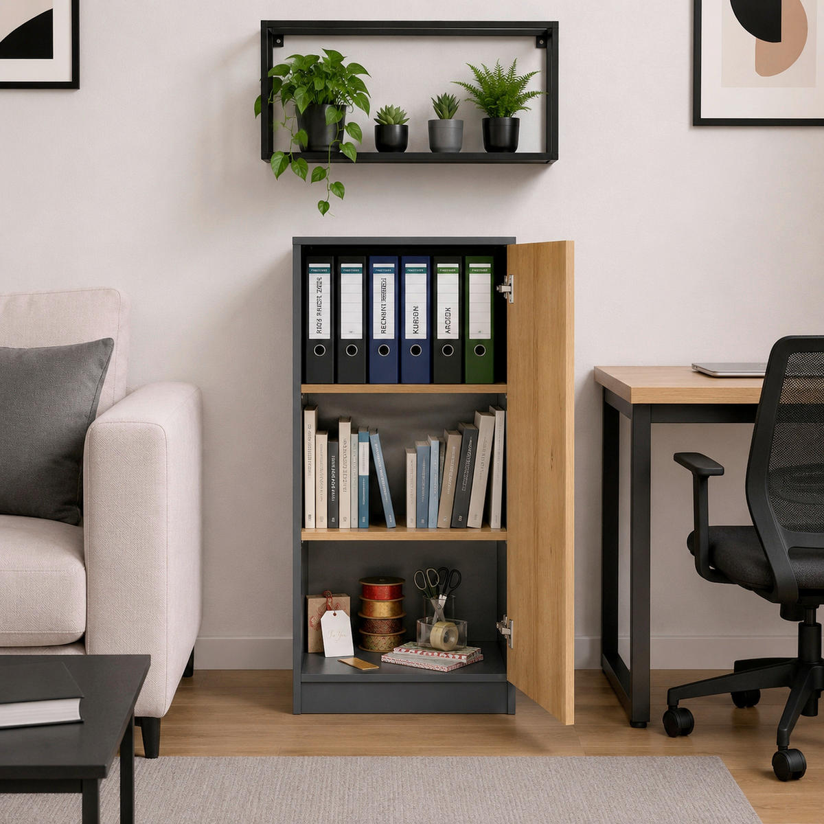 AKTENSCHRANK Anthrazit  - Honigeiche/Anthrazit, MODERN, Holzwerkstoff (52/114/32cm) - MID.YOU