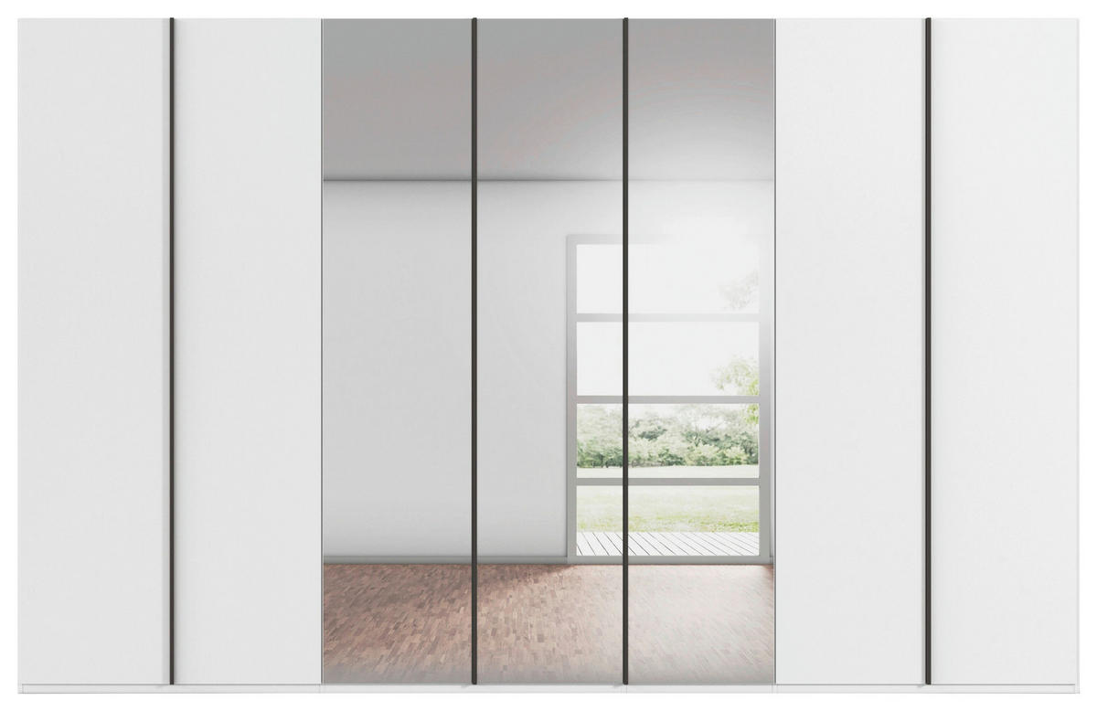 DREHTÜRENSCHRANK 350/235/61 cm,  in Weiß, 7-türig  - Graphitfarben/Weiß, Basics, Glas/Holzwerkstoff (350/235/61cm) - Novel