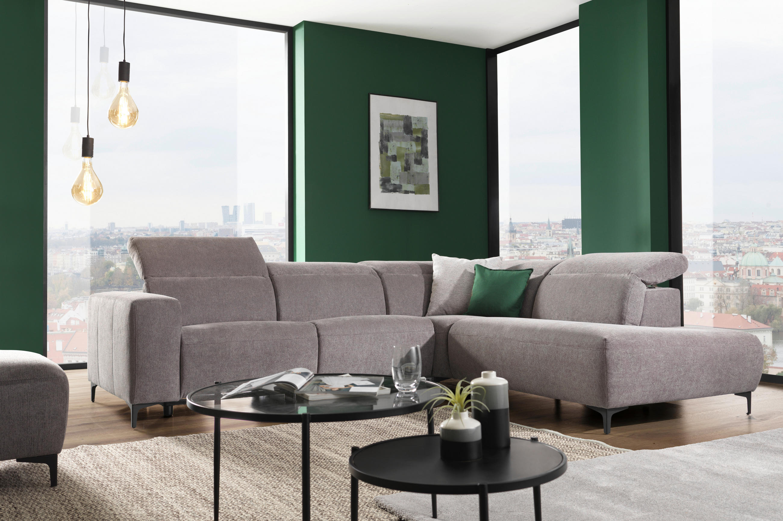 ECKSOFA Dunkelgrau Flachgewebe  - Dunkelgrau/Schwarz, Design, Textil/Metall (290/238cm) - Pure Home Lifestyle