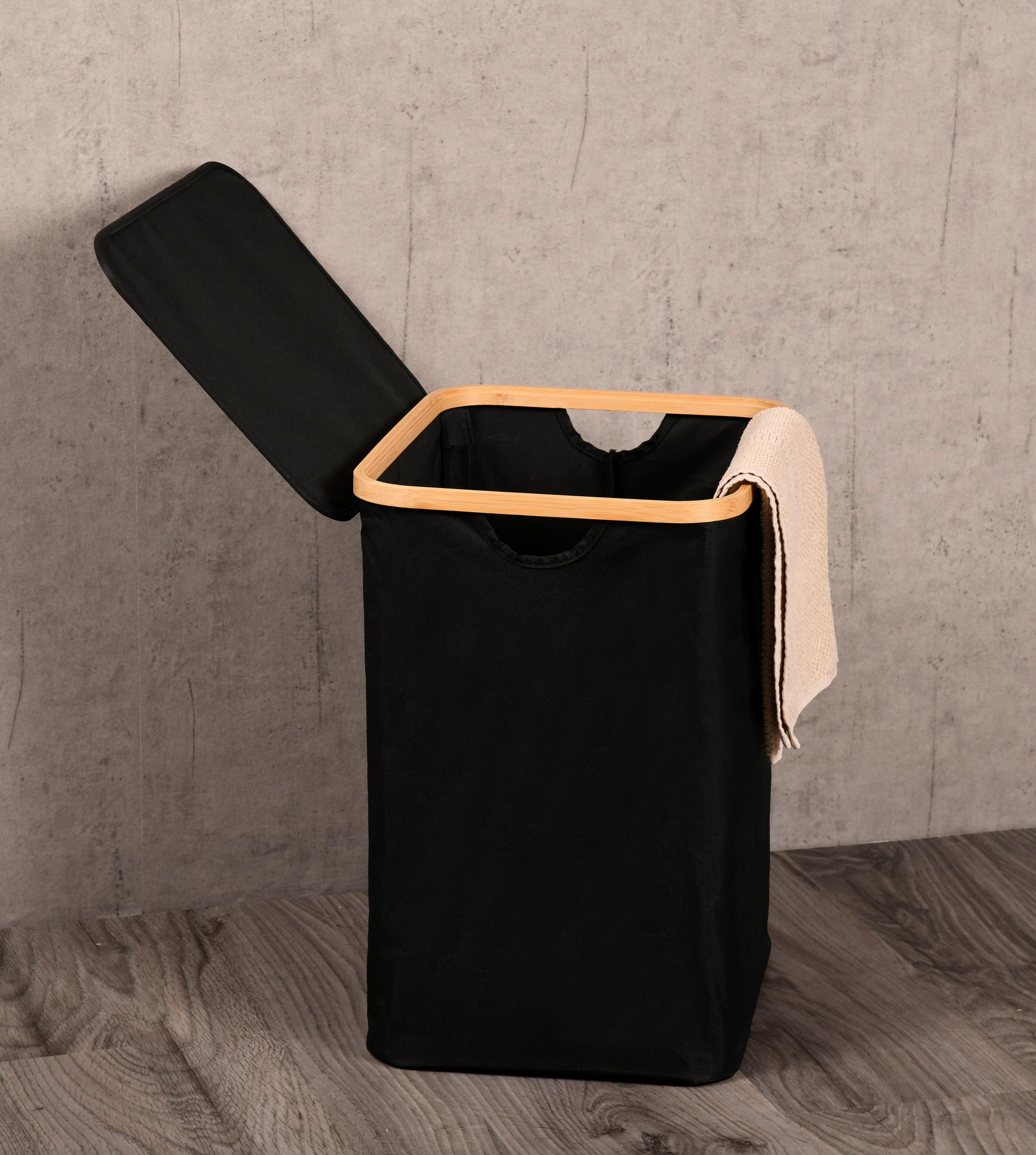 WÄSCHESACK - Schwarz/Naturfarben, Basics, Holz/Textil (41/50/33cm) - Kesper