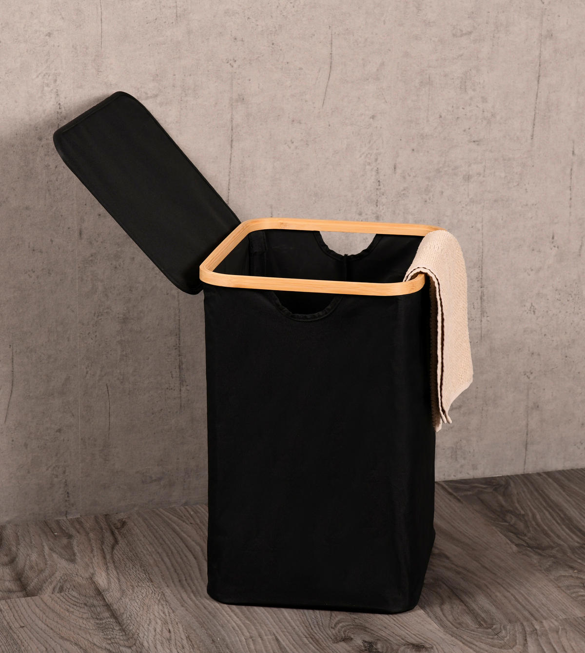 WÄSCHESACK - Schwarz/Naturfarben, Basics, Holz/Textil (41/50/33cm) - Kesper