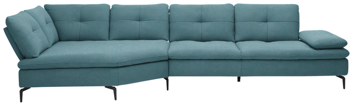 ECKSOFA in Flachgewebe Hellblau  157/344 cm  - Schwarz/Hellblau, Design, Textil/Metall (157/344cm) - Chilliano