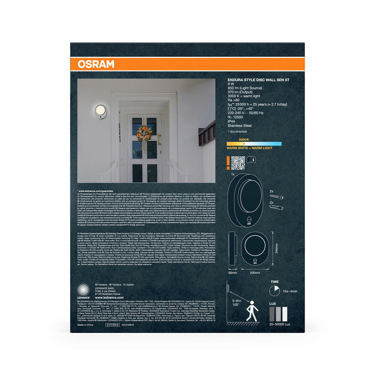 LED-AUßENLEUCHTE 24,4/20/6 cm   - Edelstahlfarben, Basics, Kunststoff/Metall (24,4/20/6cm) - Osram