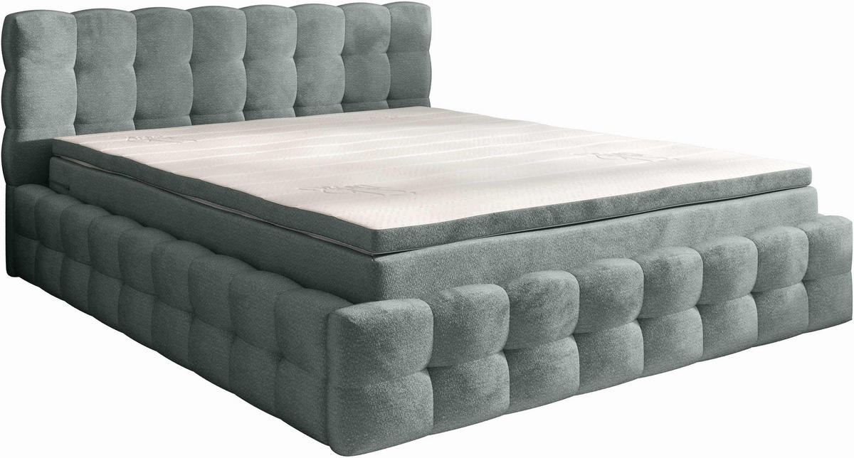 POLSTERBETT 180/200 cm,  in Hellgrau, Matratze, gepolstertes Kopfteil, Lattenrost, Bettkasten, Topper, H3 + H3 = fest  - Hellgrau/Schwarz, MODERN, Holz/Kunststoff (180/200cm) - Chameo