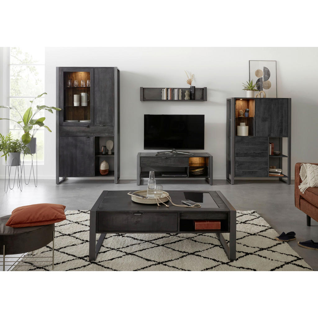 Thumbnail - Livetastic Couchtisch Stark Collection, Anthrazit, Schwarz, Metall, Mangoholz, vollmassiv, 1 Schubladen, rechteckig, Kuf...