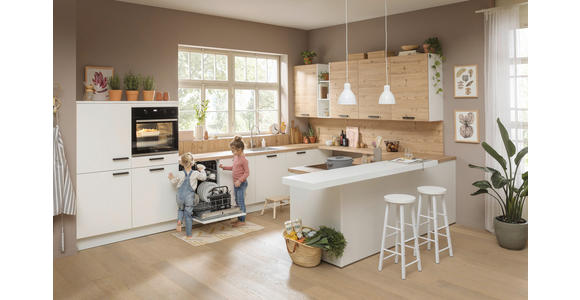 EINBAUKÜCHE   - Eichefarben/Weiß, Design, Holzwerkstoff - Novel